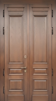 Стальная двустворчатая термодверь с отделкой массивом Стальная двустворчатая термодверь с отделкой массивом